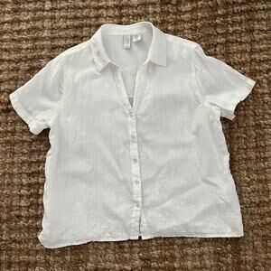 Joie White 100% Linen Button Front Blouse Short Sleeve Top Size M EUC Minimal